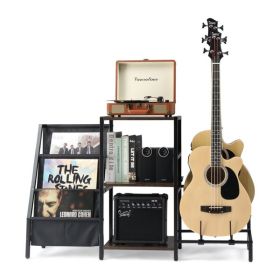 Multifunction Guitar Stand with 2-Tier for Acoustic, Electric Guitar, Bass and 3-Tier Vinyl Record Storage for record