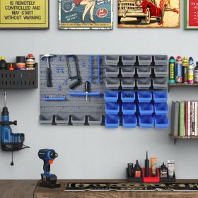 Pegboard Organizer Kit 44 Pieces Wall Mounted Tool Storage Rack with Bins Hooks Blue