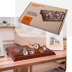 6 Rows Military Challenge Coins Stand Mahogany Color Holder Display Rack Wooden Army Collectible Challenge Coin Display Case Wood Stand Holds 30