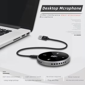360 Degree Omnidirectional Radio Microphone Touch Control Video Conferencing Interface Microphone Recording Speech With Speaker USB Notebook Used (Color: Black)