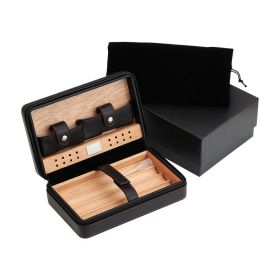 Luxury Cigar Humidor With Lighter Cutter Set Smoking Accessories Puro Lighter Jet Torch Windproof Gas Metal Charuto Punch Drill (Color: Only Black Case)