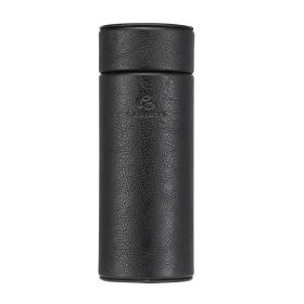 GALINER Travel Cigar Jar Tube Cedar Wood Leather Cigar Case Portable Fit About 5 Cigars Humidor Box W/ Hygrometer Humidifier (Color: Black)