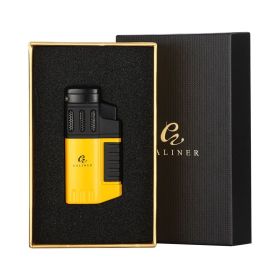 Galiner Mini Pocket Cigar Cigarette Puro Lighter Windproof Jet Torch Cigar Lighter Gas 4 Flame Lighters Gadgets Cool Cakmak (Color: Yellow)
