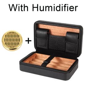 GALINER Travel Humidor Leather Cigar Case W/ Humidity Pack Humidifier Cedar Wood 4 Tube Cigar Humidor Box (Color: 1 humidifier)