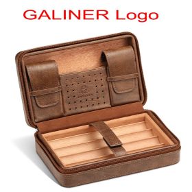 GALINER Charuto Cedar Wood Cigar Humidor Box Travel Cigar Case Storage 4 Cigars Box Humidor Humidifier For Sigar (Color: GALINER BROWN)