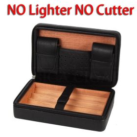 GALINER Leather Cigar Humidor With Carbon Fiber Cigar Lighter Cutter Set Portable Cedar Wood Cigar Case Travel Humidor Box Set (Color: only case)