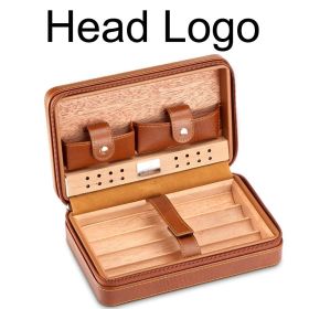 GALINER Charuto Cedar Wood Cigar Humidor Box Travel Cigar Case Storage 4 Cigars Box Humidor Humidifier For Sigar (Color: C Logo BROWN)