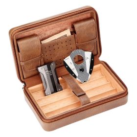 GALINER Leather Cigar Humidor With Carbon Fiber Cigar Lighter Cutter Set Portable Cedar Wood Cigar Case Travel Humidor Box Set (Color: Case Set humidifier)