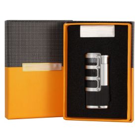Luxury Cigar Lighter Refillable Butane Gas 3 Torch Jet Flame Windproof Smoking Lighter W/ Cutter Punch (Color: C Logo B Gift Box)