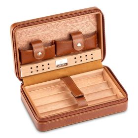 GALINER Cigar Humidor Case Charuto Cedar Wood Leather Travel Humidor Humidifier Set Gift Box (Without Lighter Cutter) (Color: C Logo BROWN)