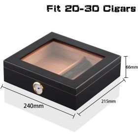 Cedar Wood Cigar Humidor Box Portable Travel Cigar Case W/ Humidifier Hygrometer Cigar Humidor Sigaren Box For Cigars (Color: Black)