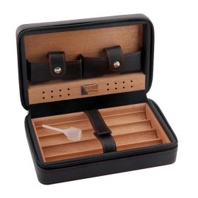 GALINER Leather Cigar Humidor Travel Cedar Wood Cigar Case 4 Tube Holder Sigaar Box For Cigars Outdoor Humidor Box (Color: GALINER BLACK)
