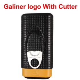 GALINER Gadget Cigar Case Leather Cigar Travel Case Pocket Cedar Wood Cigar Humidor Holder W/ow Cigars Cutter Gift Box (Color: GALINER With Cutter)