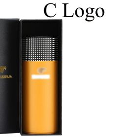 Leather Travel Humidor Cigar Box Cedar Wood Portable Cigar Case Jar W/ Humidifier Hygrometer Humidor Box Fit 5 Cigars (Color: Yellow C logo)
