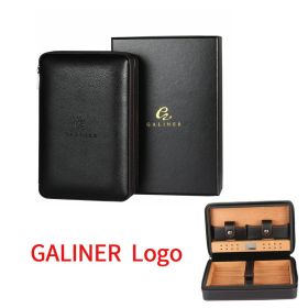 GALINER Travel Cigar Humidor Box Cedar Wood Leather Cigar Case Portable Humidor For 4 Cigars Box W/ Gift Box (Color: BLACK2)